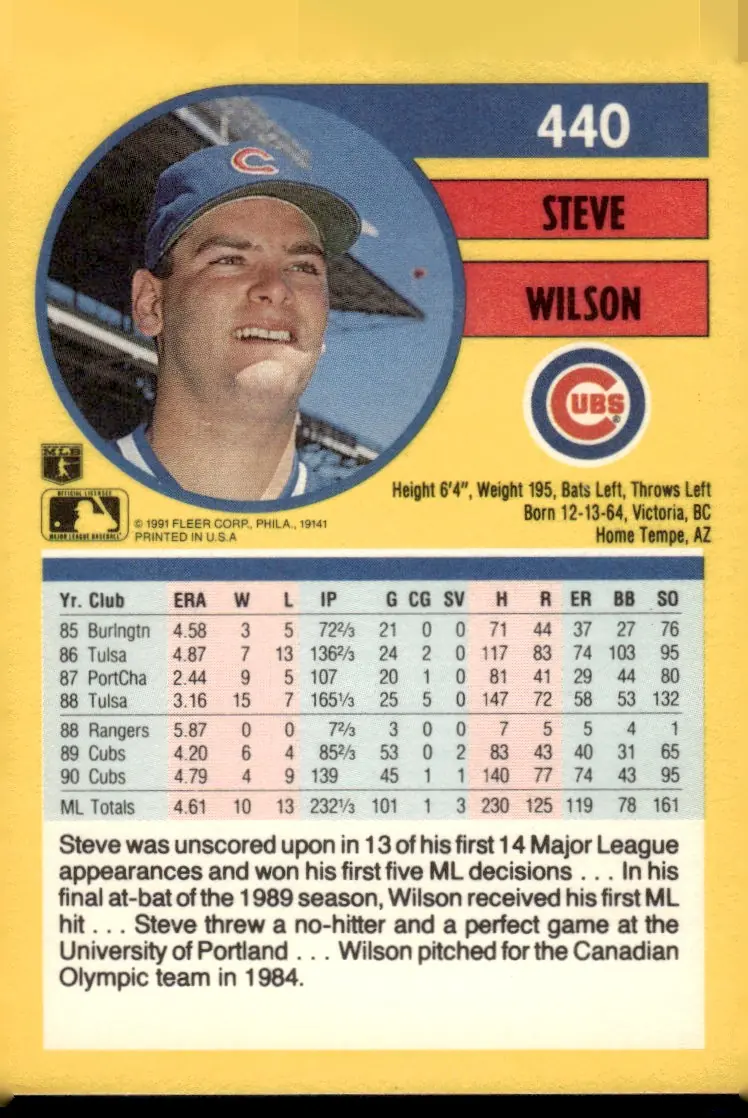 1991 Fleer #440 Steve Wilson (back)