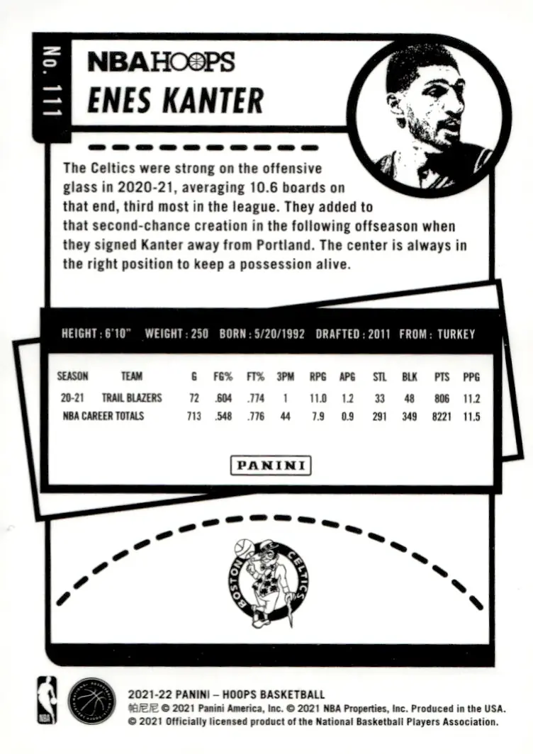 2021-22 NBA Hoops #111 Enes Kanter (back)