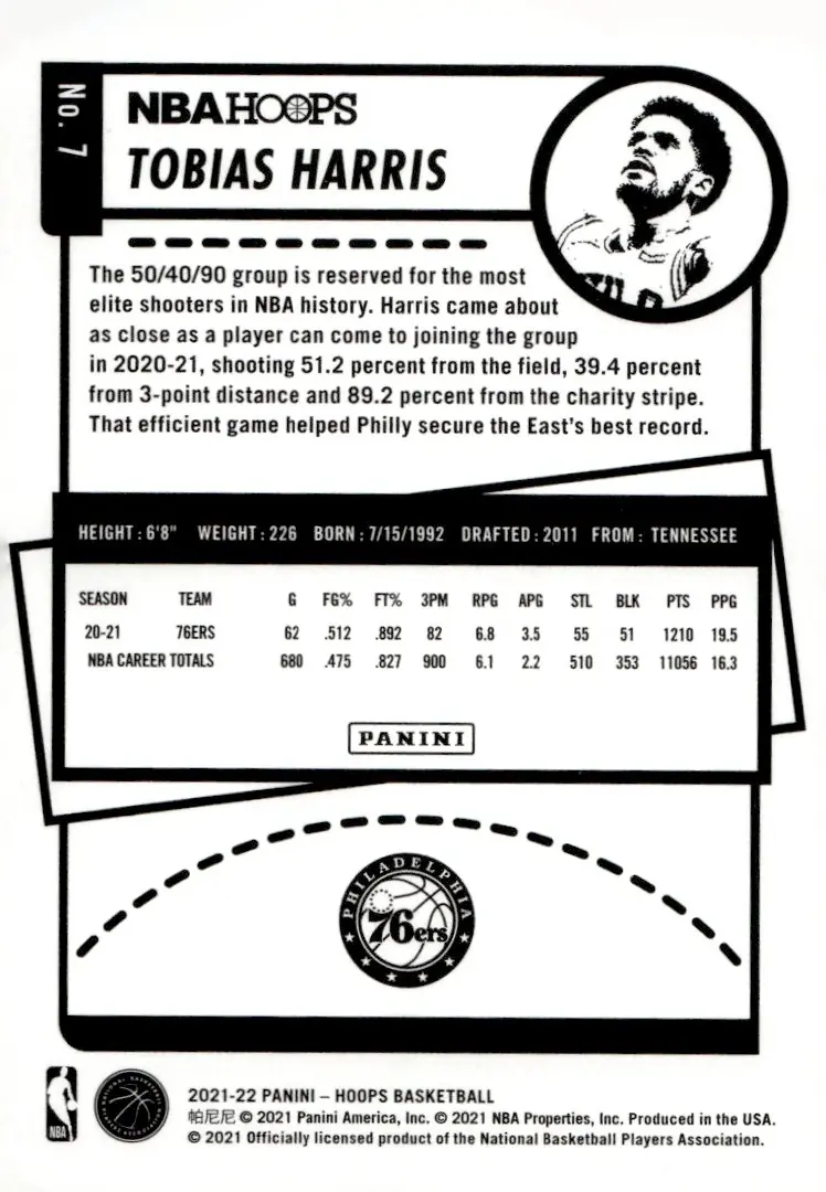 2021-22 NBA Hoops #7 Tobias Harris (back)