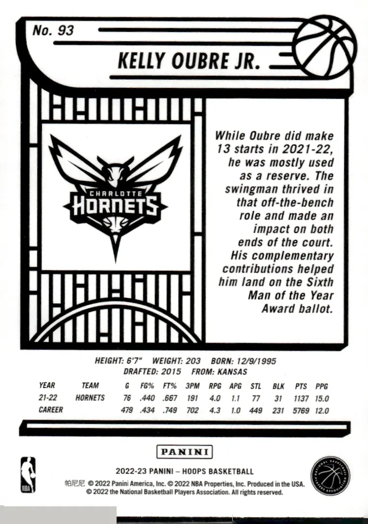 2022-23 NBA Hoops #93 Kelly Oubre Jr. (back)