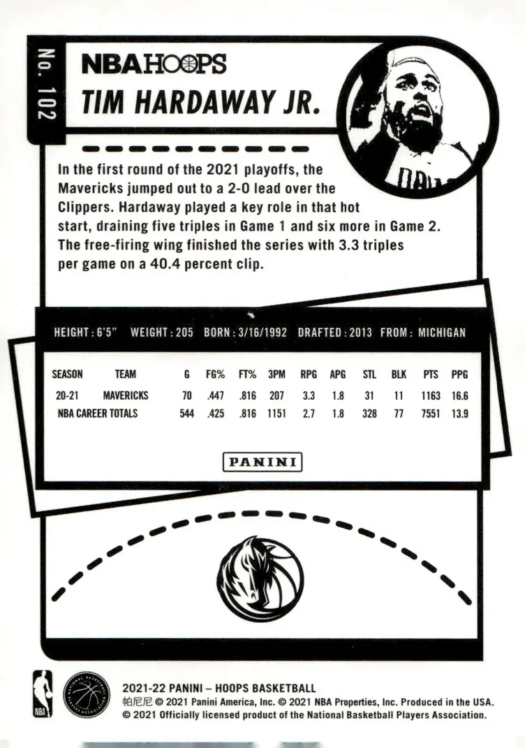 2021-22 NBA Hoops #102 Tim Hardaway Jr. (back)