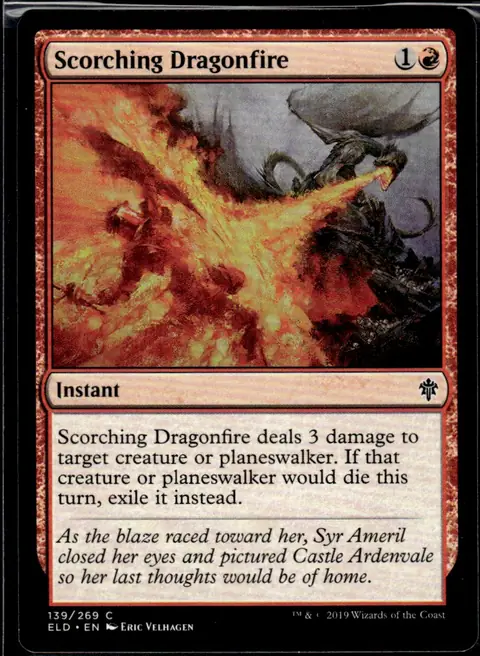2019 Throne of Eldraine (ELD) #139/269 Scorching Dragonfire (Instant) - art by Eric Velhagen