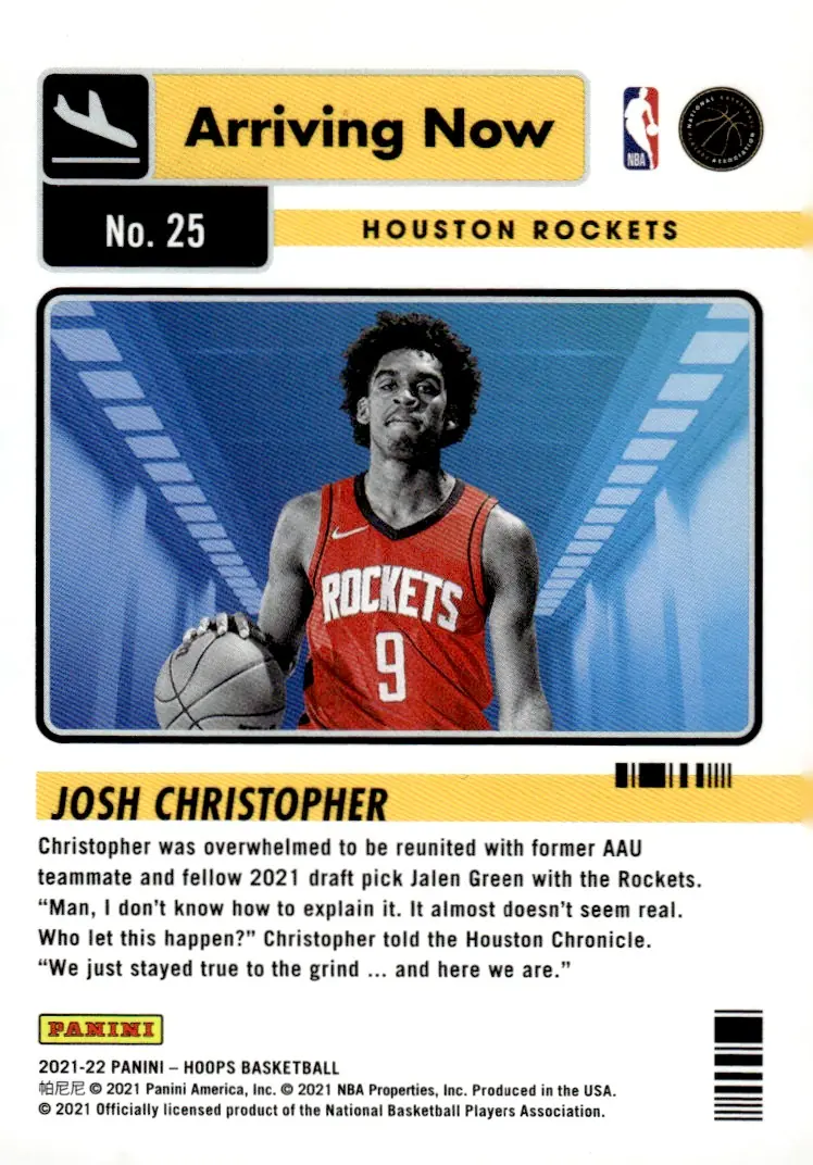 2021-22 NBA Hoops #25 Josh Christopher (back)