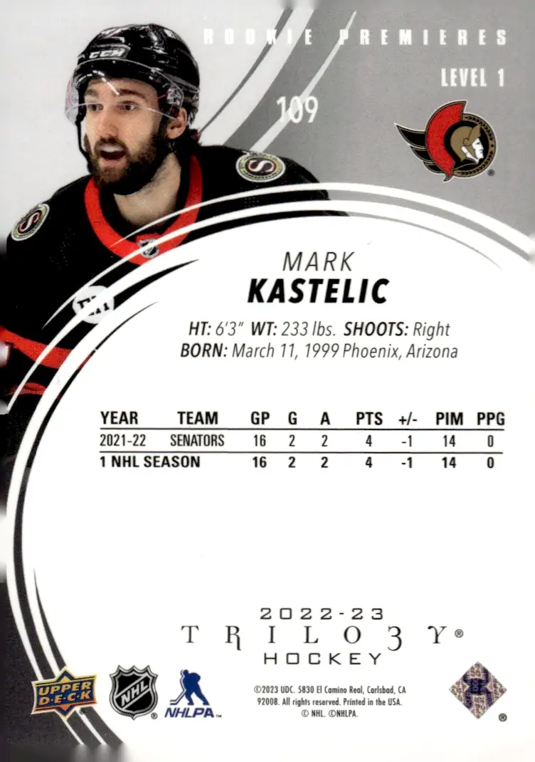 2022-23 Upper Deck Trilogy #109 Mark Kastelic (back)