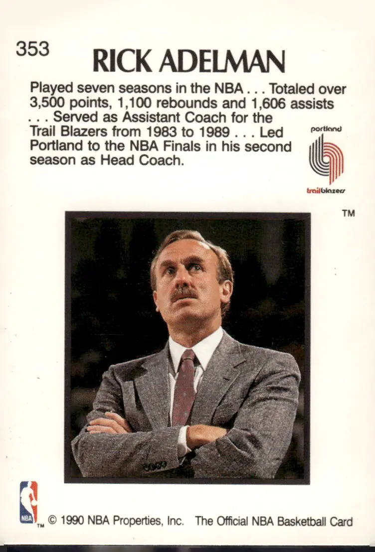 1990-91 NBA Hoops #353 Rick Adelman (back)