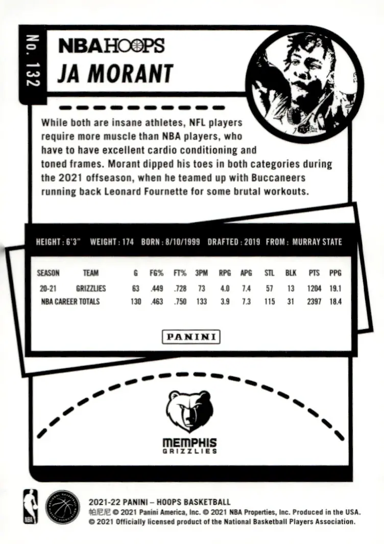 2021-22 NBA Hoops #132 Ja Morant (back)
