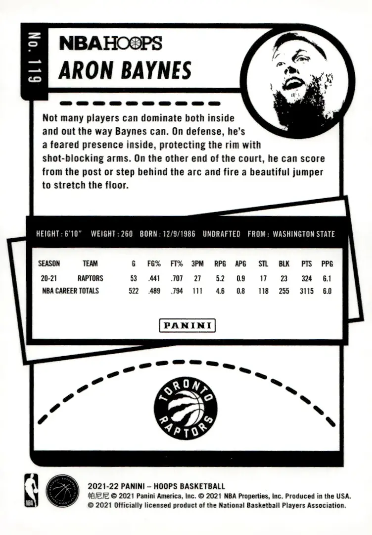 2021-22 NBA Hoops #119 Aron Baynes (back)