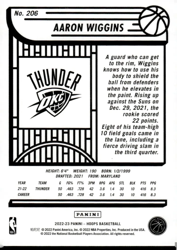 2022-23 NBA Hoops #206 Aaron Wiggins (back)