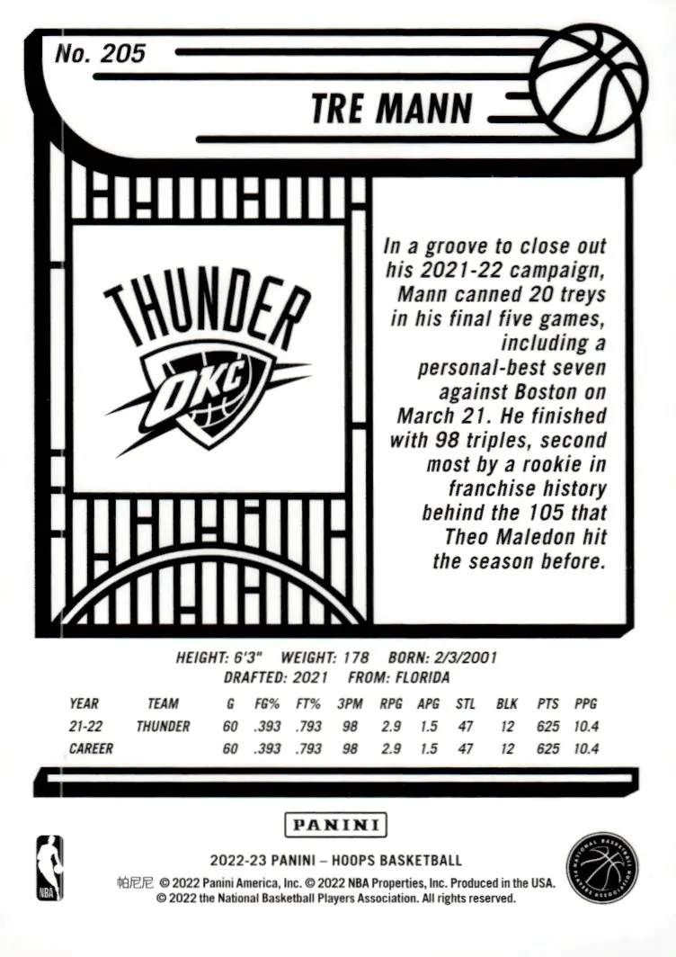 2022-23 NBA Hoops #205 Tre Mann (back)