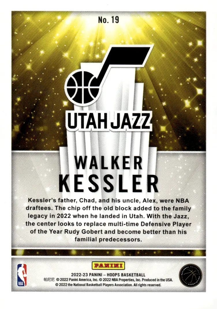 2022-23 NBA Hoops #19 Walker Kessler (back)