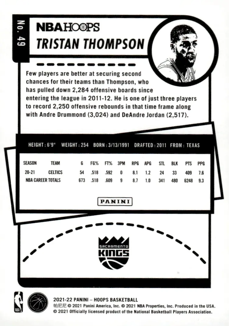 2021-22 NBA Hoops #49 Tristan Thompson – Winter (back)