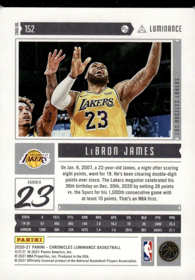 2020-21 Chronicles #152 LeBron James (back)