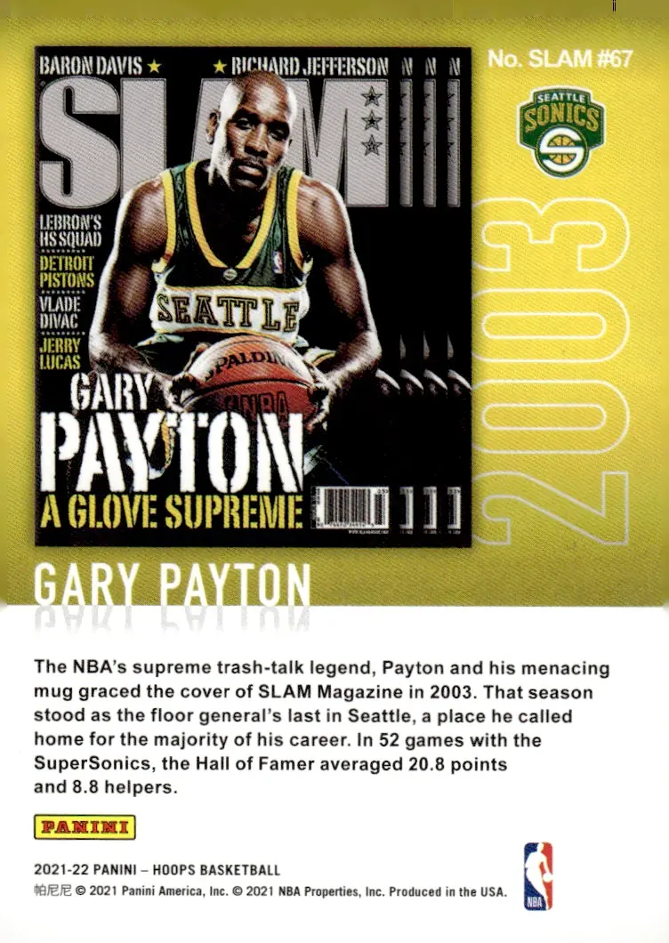 2021-22 NBA Hoops #SLAM #67 Gary Payton (back)