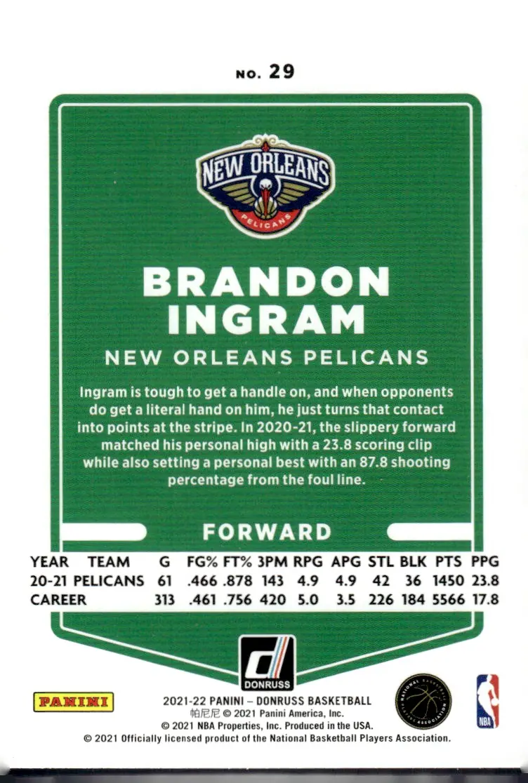 2021-22 Donruss #29 Brandon Ingram (back)