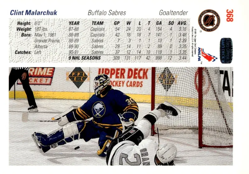1991-92 Upper Deck #368 Clint Malarchuk (back)