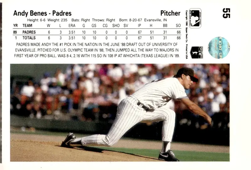 1990 Upper Deck #55 Andy Benes (back)