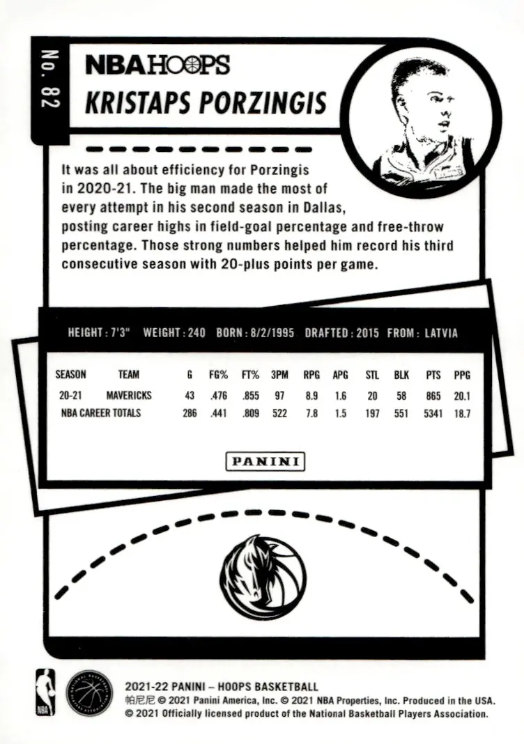 2021-22 NBA Hoops #82 Kristaps Porzingis (back)