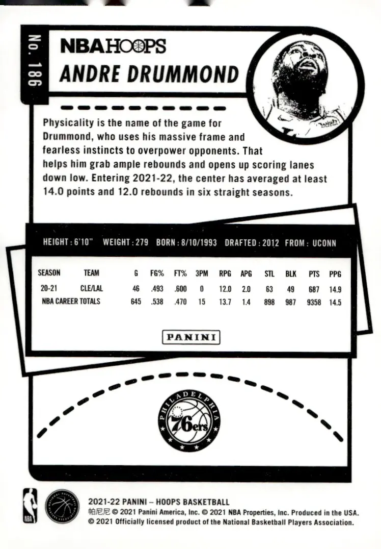 2021-22 NBA Hoops #186 Andre Drummond (back)