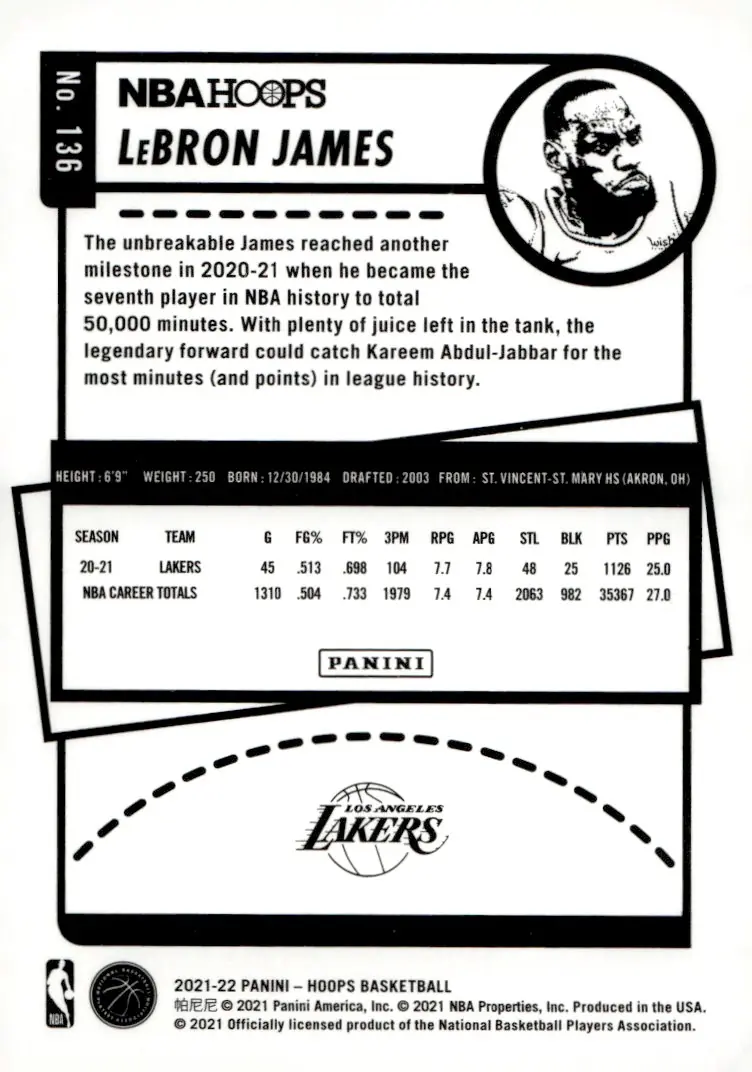 2021-22 NBA Hoops #136 LeBron James (back)