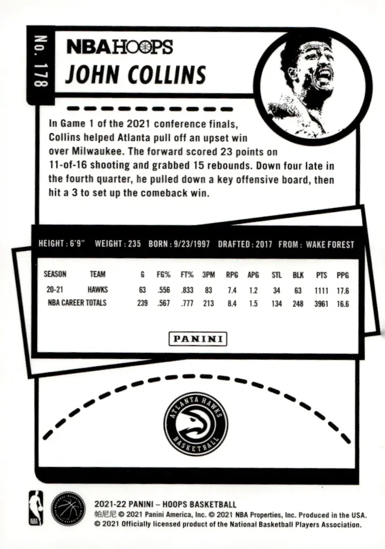 2021-22 NBA Hoops #178 John Collins (back)
