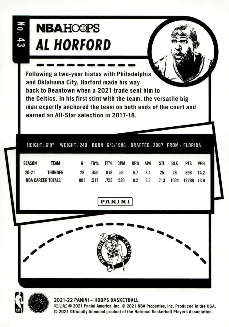 2021-22 NBA Hoops #43 Al Horford (back)