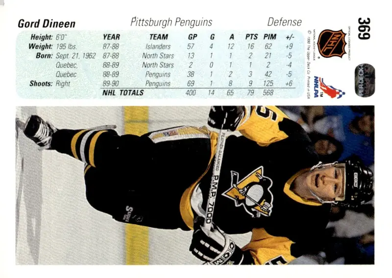 1990-91 Upper Deck #369 Gord Dineen (back)