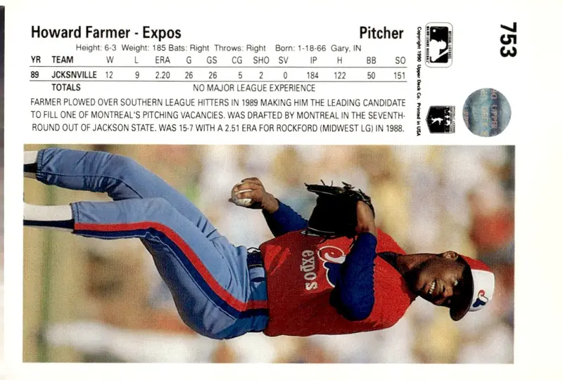1990 Upper Deck #753 Howard Farmer (back)