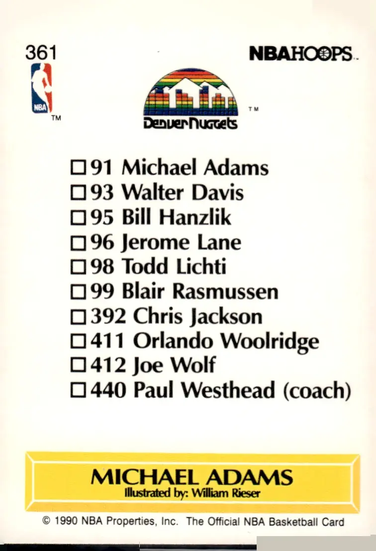 1990-91 NBA Hoops #361 Michael Adams (back)