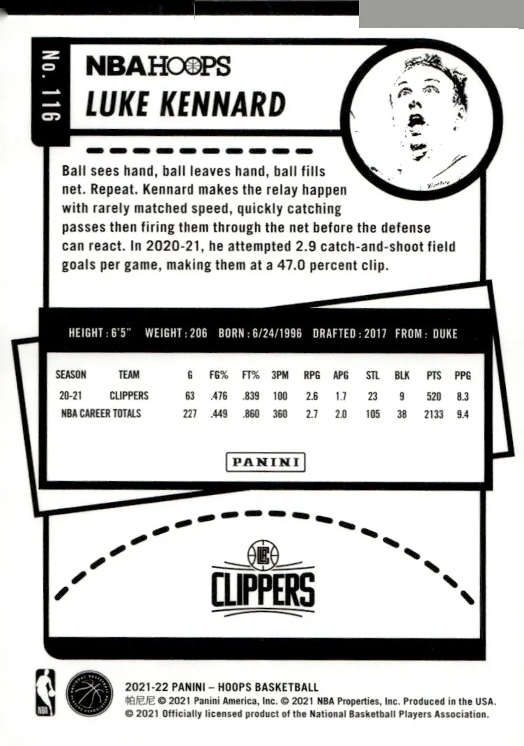 2021-22 NBA Hoops #116 Luke Kennard (back)