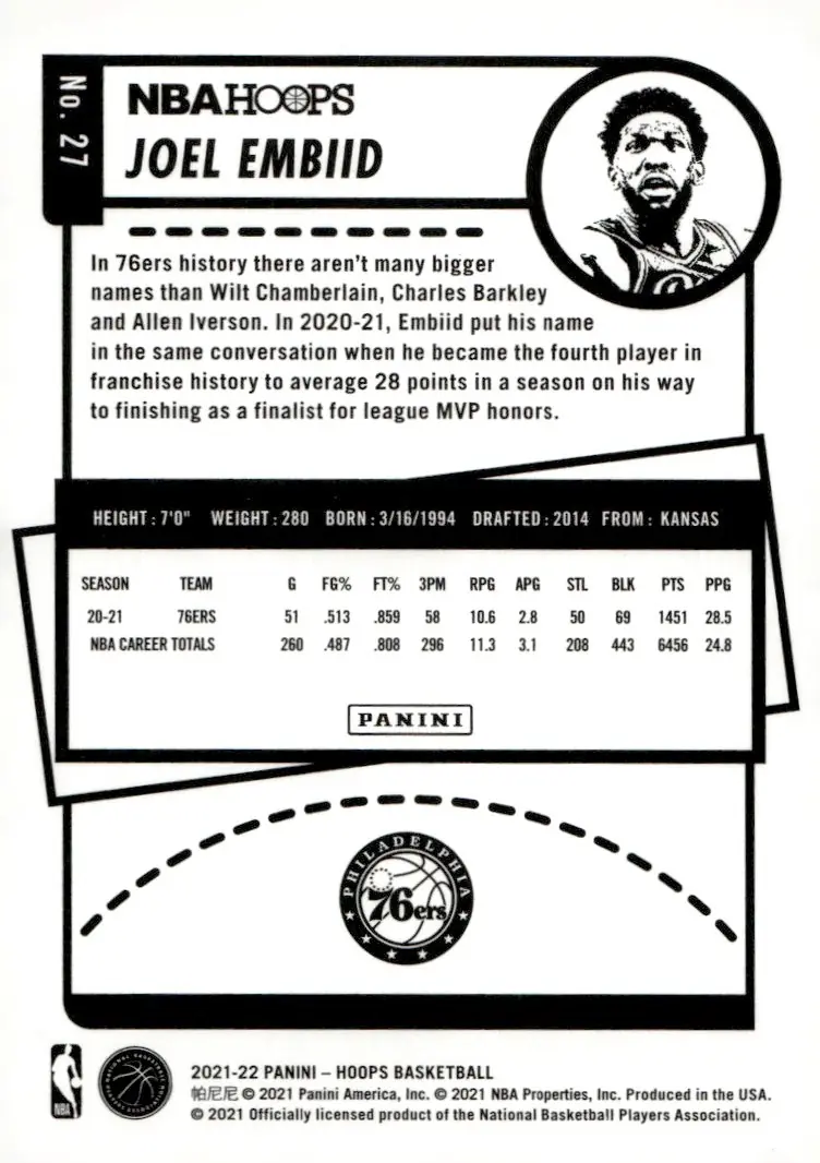 2021-22 NBA Hoops #27 Joel Embiid (back)