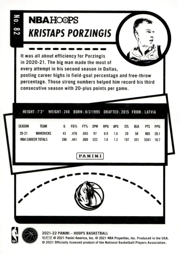2021-22 NBA Hoops #82 Kristaps Porzingis (back)