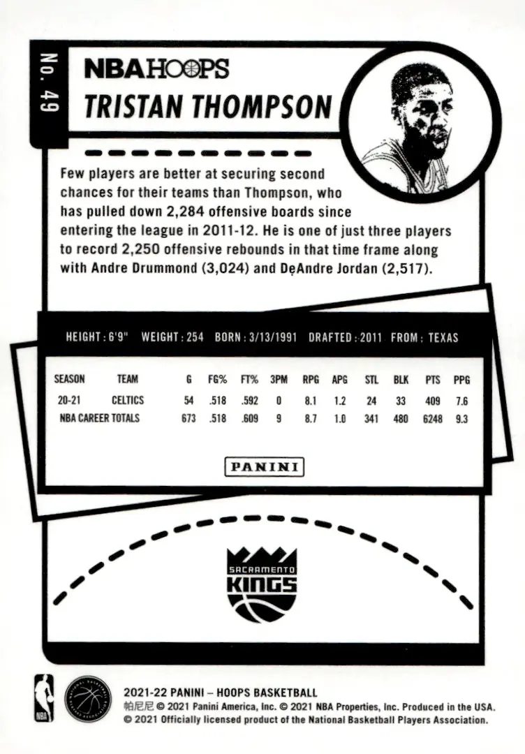 2021-22 NBA Hoops #49 Tristan Thompson (back)