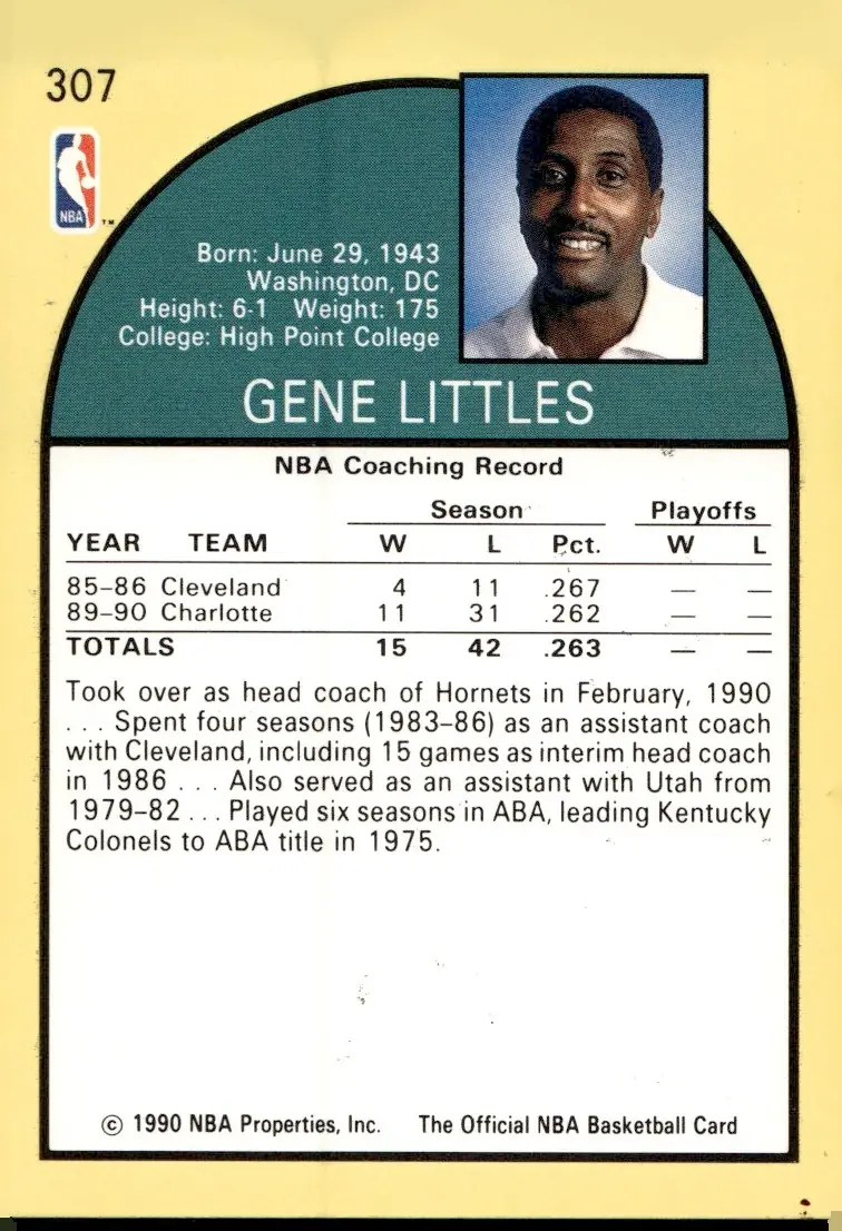 1990-91 NBA Hoops #307 Gene Littles (back)