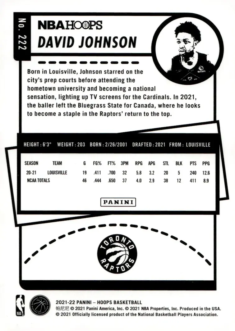 2021-22 NBA Hoops #222 David Johnson (back)