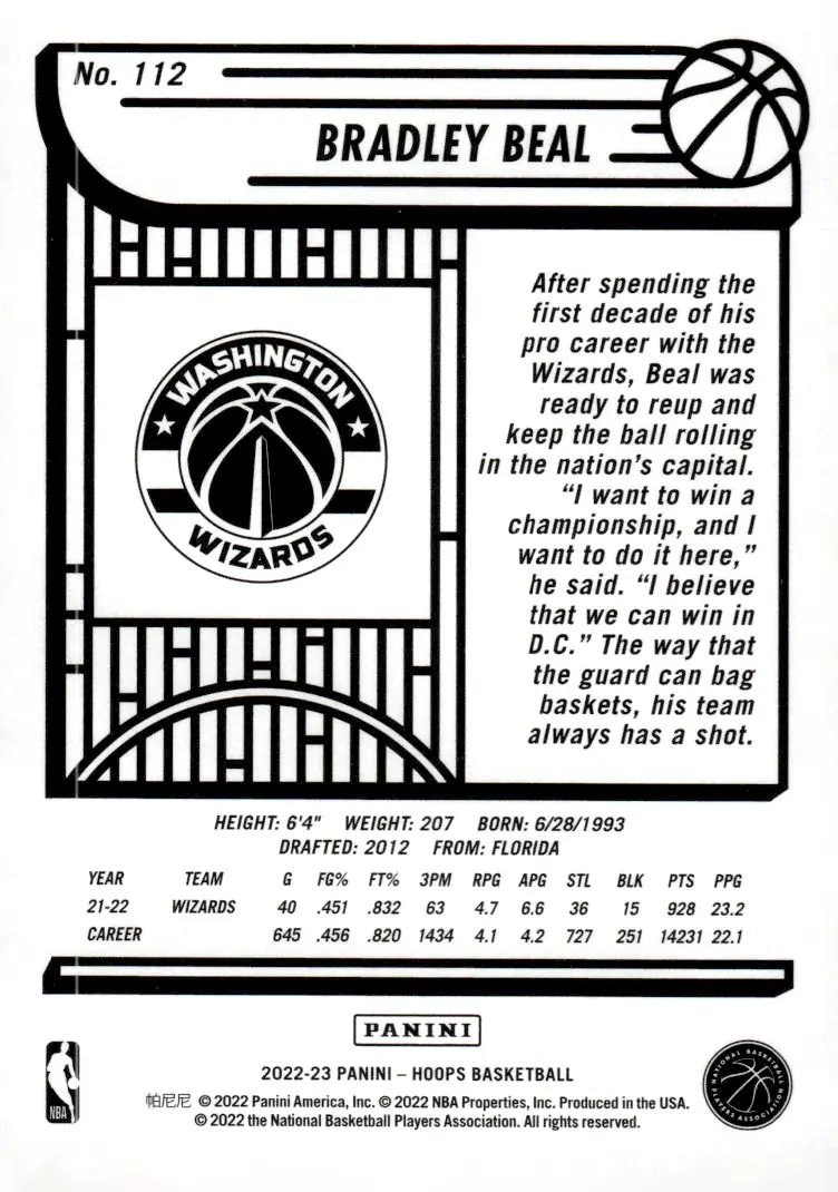2022-23 NBA Hoops #112 Bradley Beal (back)