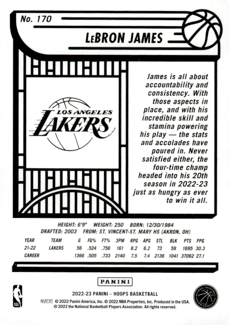 2022-23 NBA Hoops #170 LeBron James (back)