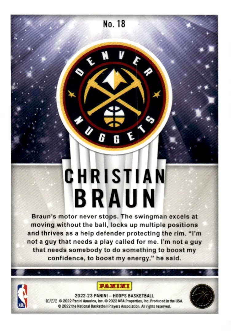 2022-23 NBA Hoops #18 Christian Braun (back)