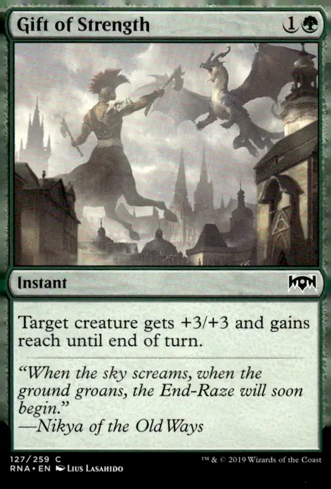 2019 Ravnica Allegiance (RNA) #127/259 Gift of Strength (card name); art by Lius Lasahido