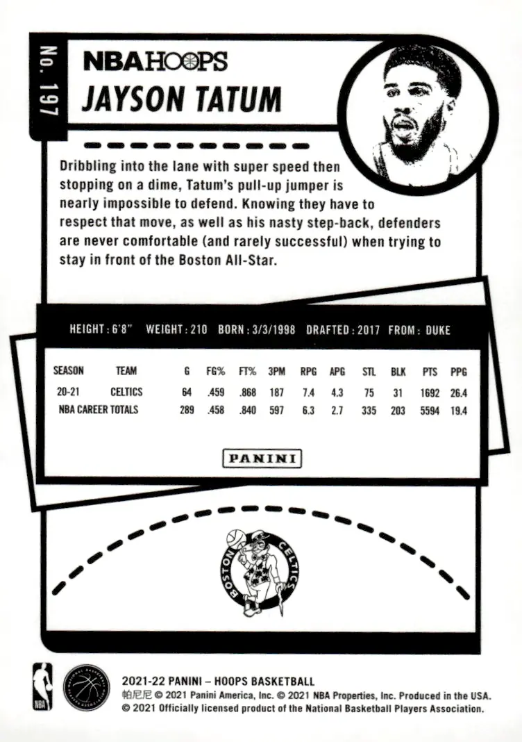 2021-22 NBA Hoops #197 Jayson Tatum (back)