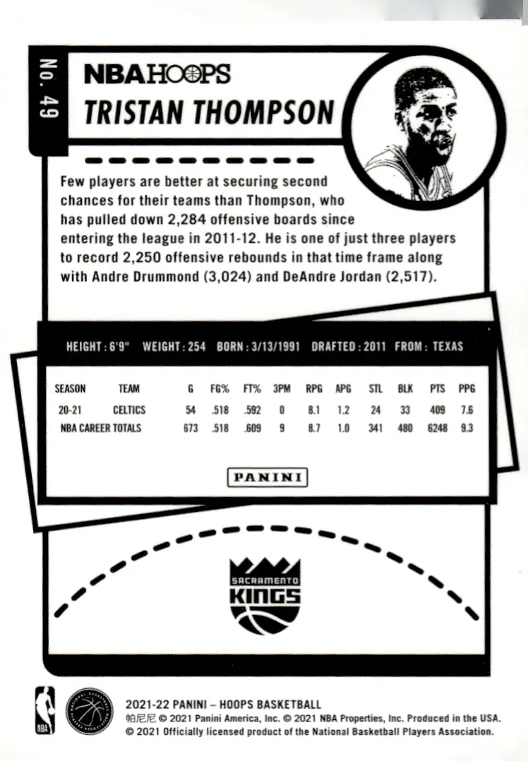 2021-22 NBA Hoops #49 Tristan Thompson (back)