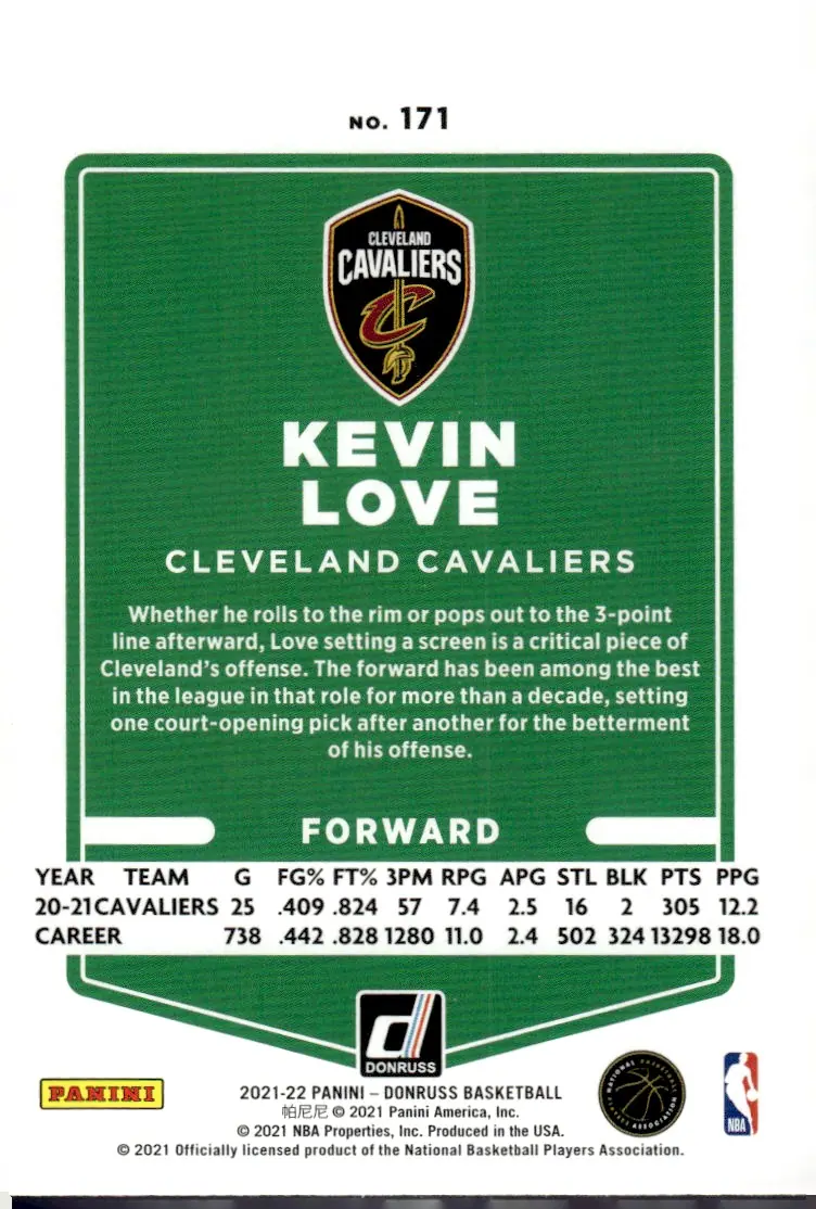2021-22 Donruss #171 Kevin Love (back)