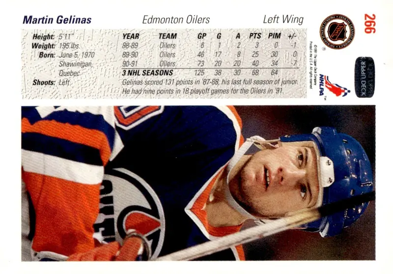 1991-92 Upper Deck #266 Martin Gelinas (back)