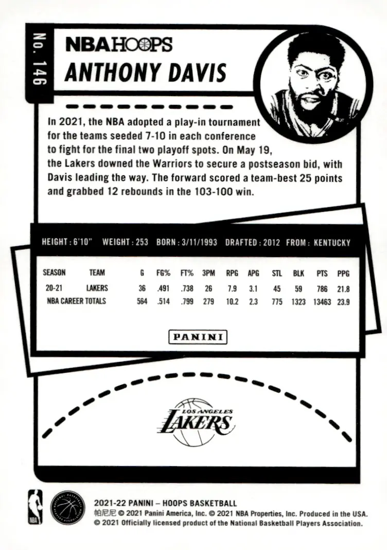 2021-22 NBA Hoops #146 Anthony Davis (back)