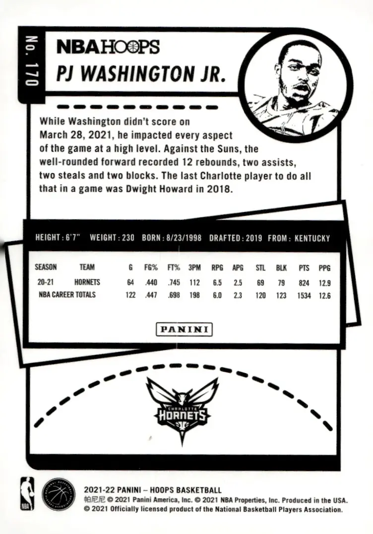 2021-22 NBA Hoops #170 PJ Washington Jr. (back)