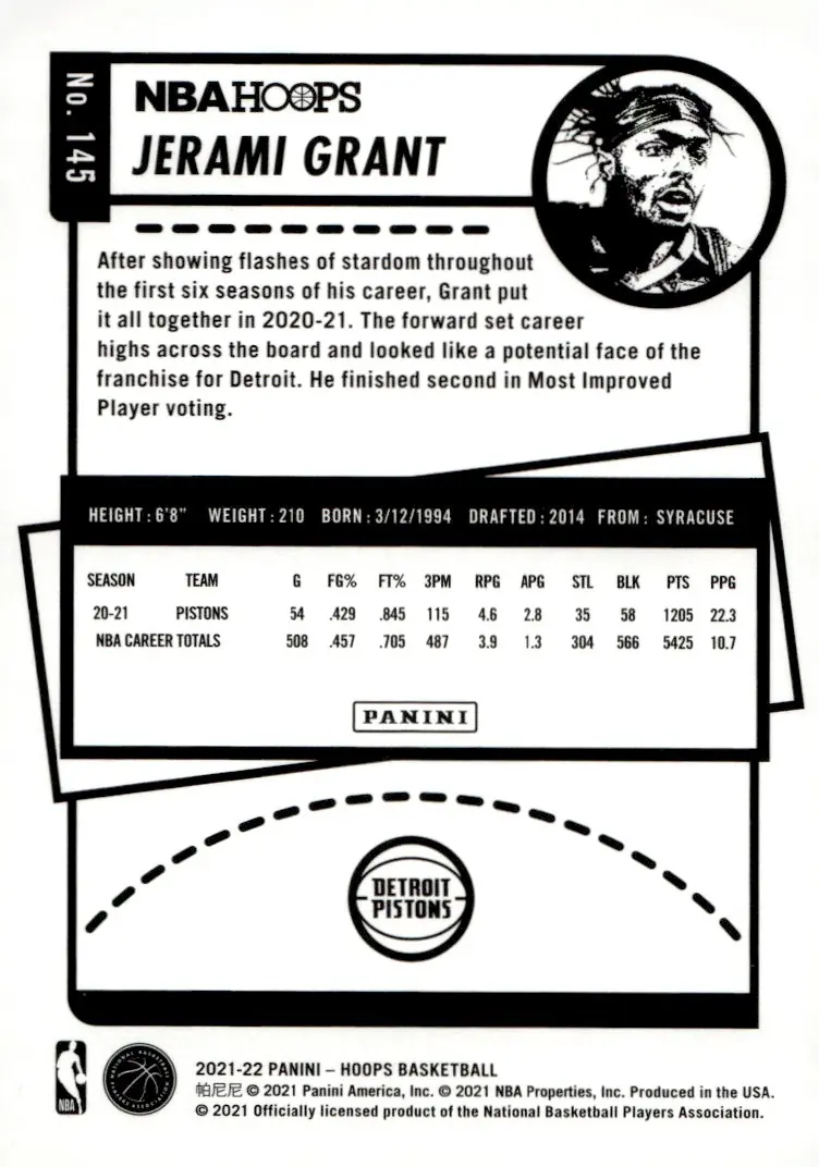 2021-22 NBA Hoops #145 Jerami Grant (back)