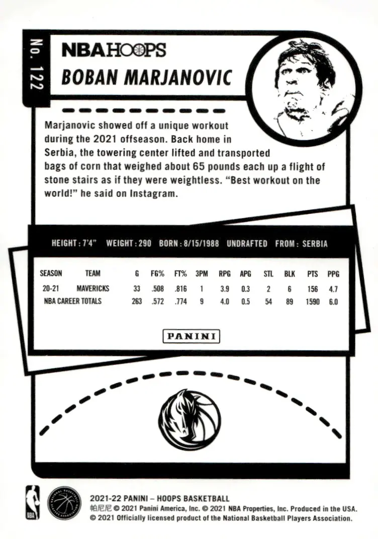 2021-22 NBA Hoops #122 Boban Marjanovic (back)