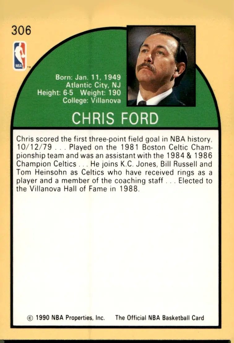 1990-91 NBA Hoops #306 Chris Ford (back)