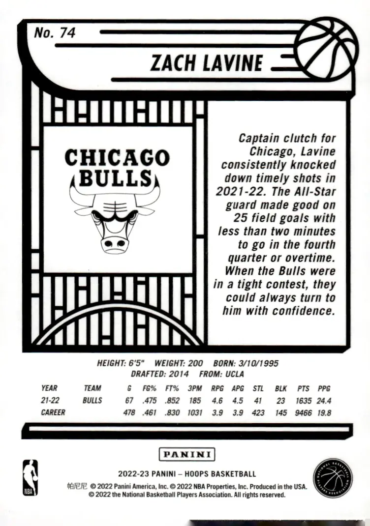 2022-23 NBA Hoops #74 Zach LaVine (back)