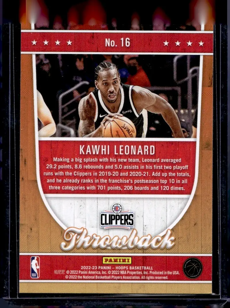2022-23 NBA Hoops #16 Kawhi Leonard (back)