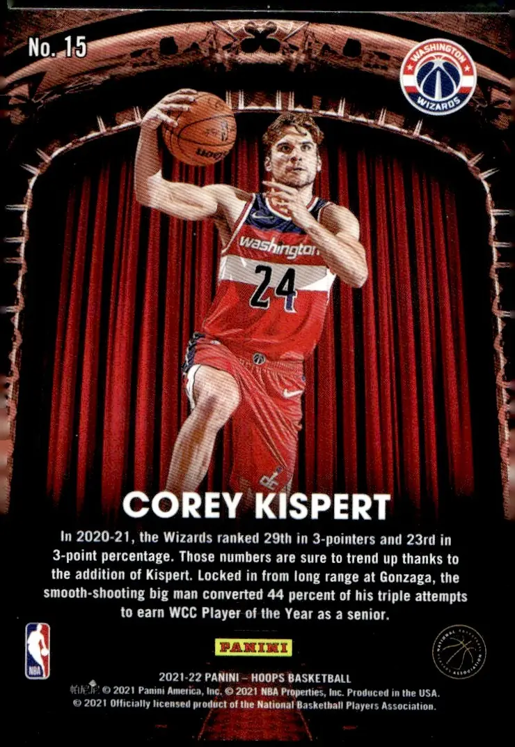 2021-22 NBA Hoops #15 Corey Kispert (back)